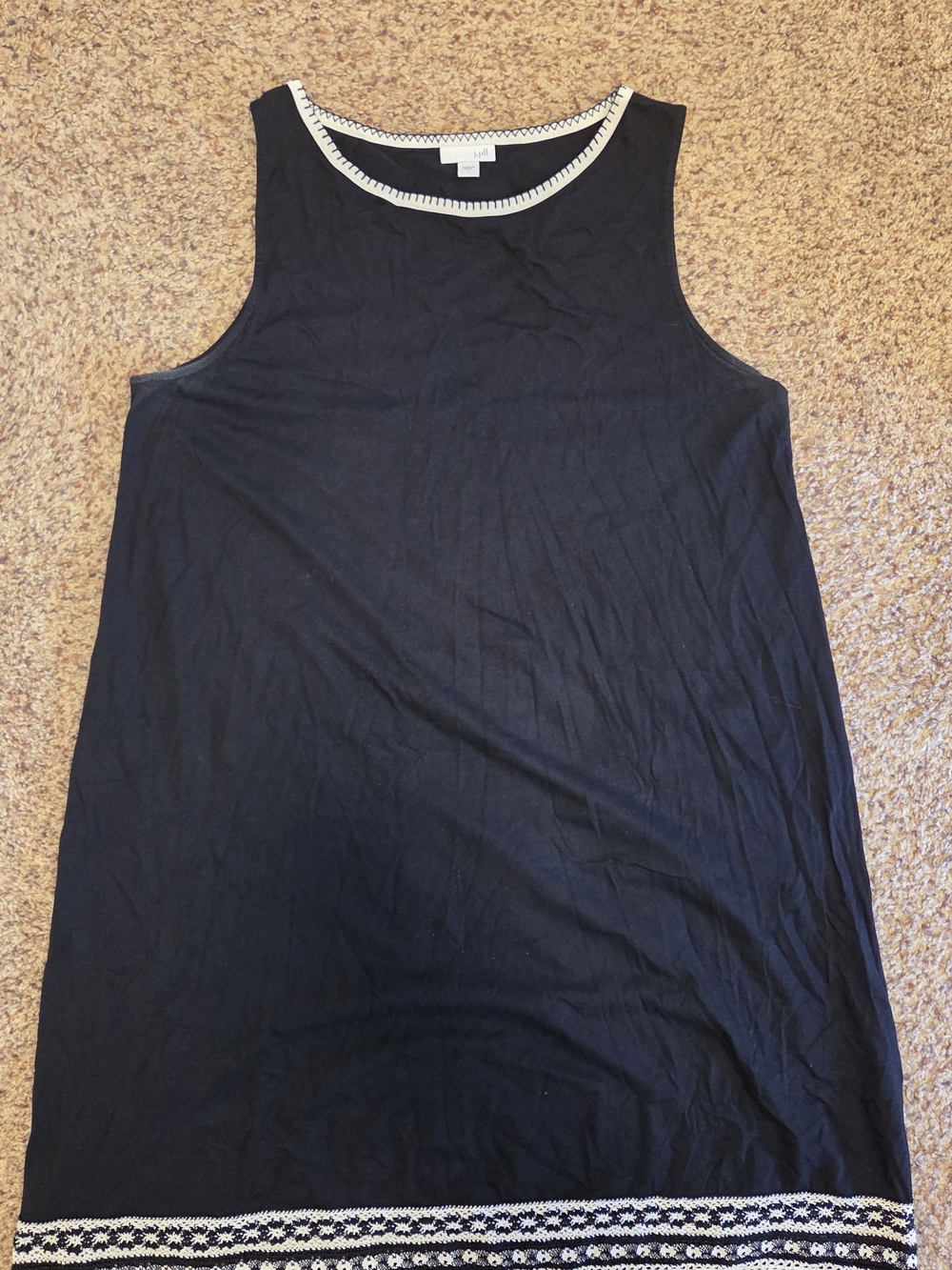 J. Jill Black Sleeveless Midi Dress with White Crochet Accents